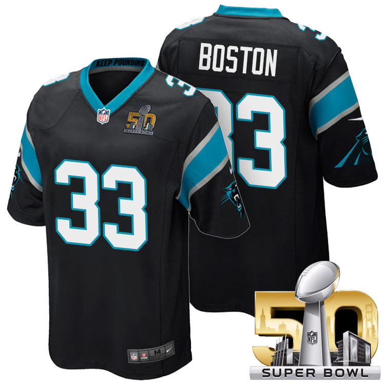 Carolina Panthers #33 Tre Boston Black 2016 Super Bowl 50 Game Jersey