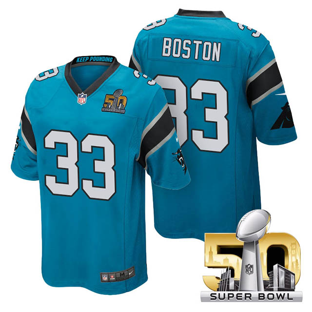 Youth Carolina Panthers #33 Tre Boston Blue 2016 Super Bowl 50 Game Jersey