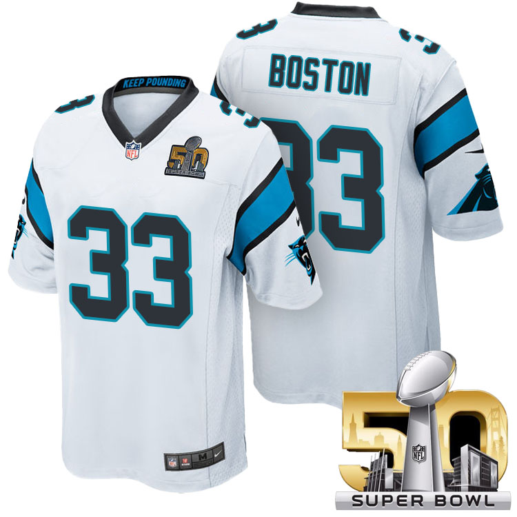 Carolina Panthers #33 Tre Boston White 2016 Super Bowl 50 Game Jersey