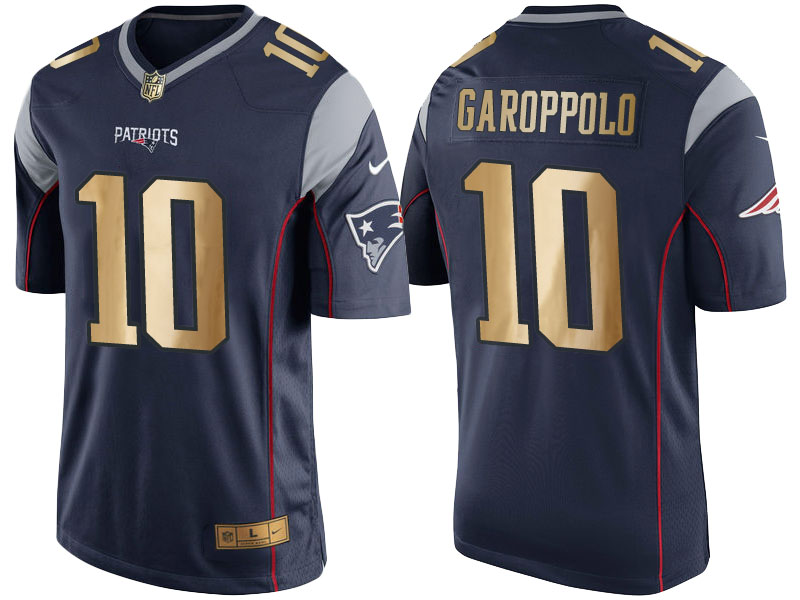 2016 Christmas New England Patriots #10 Jimmy Garoppolo Navy Blue Golden Edition Jersey