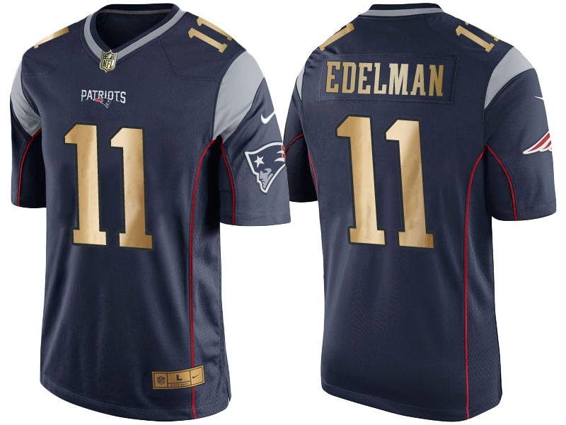 2016 Christmas New England Patriots #11 Julian Edelman Navy Blue Golden Edition Jersey