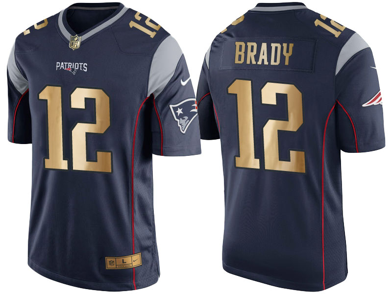 2016 Christmas New England Patriots #12 Tom Brady Navy Blue Golden Edition Jersey