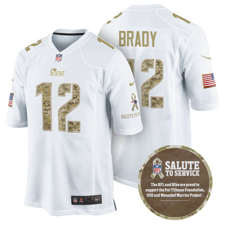 New England Patriots #12 Tom Brady White Camo Salute to Service Jersey