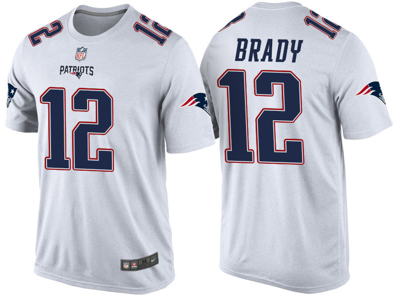 New England Patriots #12 Tom Brady White Player Name & Number T-Shirt