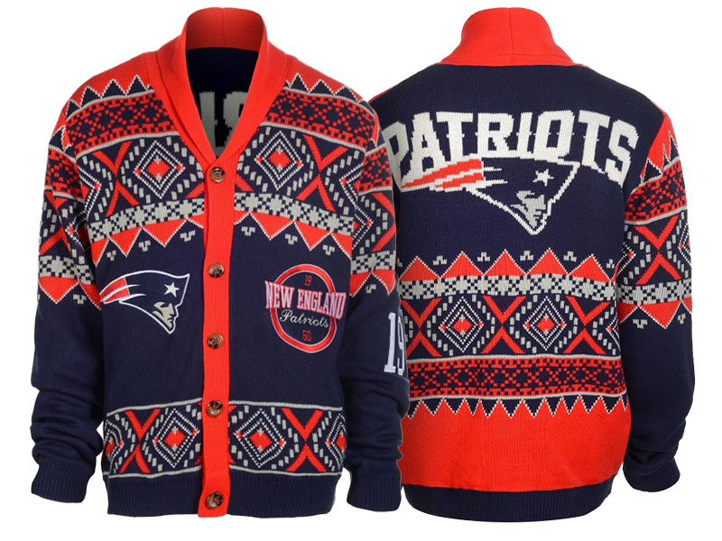 2016 Christmas Day New England Patriots Navy Blue/Red Ugly Sweater Holiday Cardigan