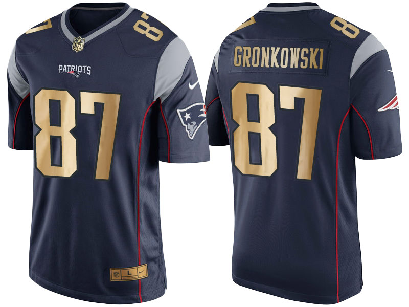 2016 Christmas New England Patriots #87 Rob Gronkowski Navy Blue Golden Edition Jersey