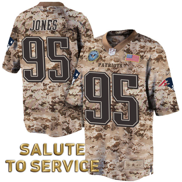 New England Patriots #95 Chandler Jones Khaki Desert Camo Salute to Service Jersey