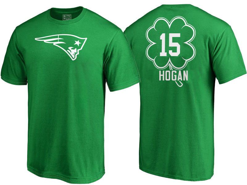 New England Patriots #15 Chris Hogan Kelly Green St. Patrick's Day Name & Number T-Shirt