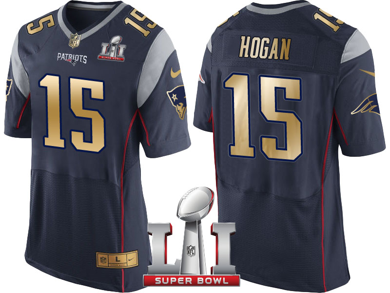 New England Patriots #15 Chris Hogan Navy Super Bowl LI Champions Gold Elite Jersey