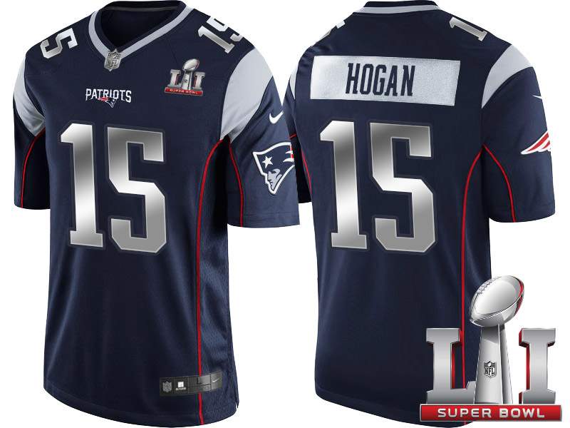 New England Patriots #15 Chris Hogan Navy 2017 Super Bowl LI Silver Limited Jersey