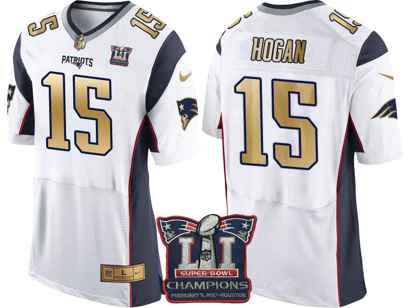 New England Patriots #15 Chris Hogan White Super Bowl LI Champions Gold Elite Jersey