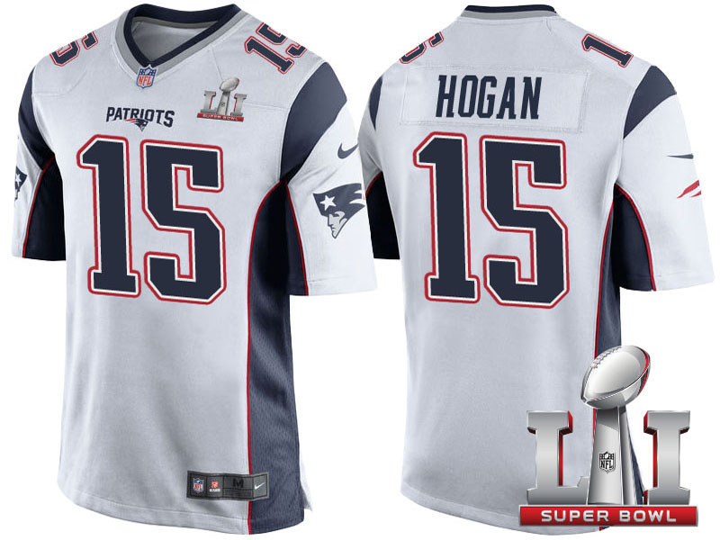 New England Patriots #15 Chris Hogan White 2017 Super Bowl LI Patch Game Jersey