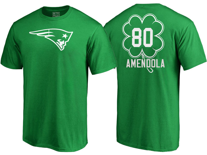 New England Patriots #80 Danny Amendola Kelly Green St. Patrick's Day Name & Number T-Shirt