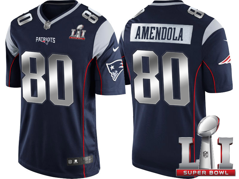 New England Patriots #80 Danny Amendola Navy 2017 Super Bowl LI Silver Limited Jersey