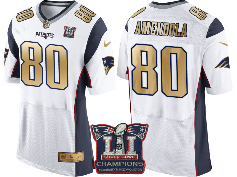 New England Patriots #80 Danny Amendola White Super Bowl LI Champions Gold Elite Jersey