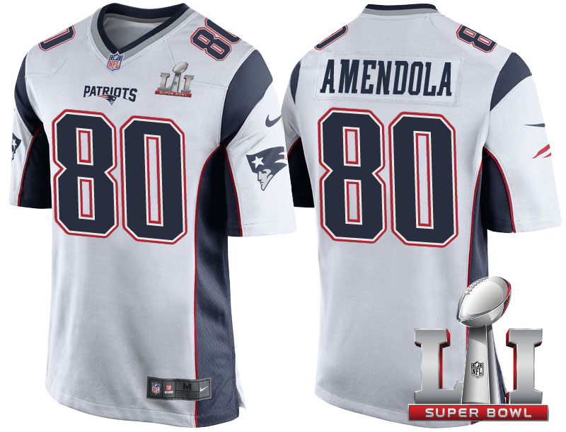 New England Patriots #80 Danny Amendola White 2017 Super Bowl LI Patch Game Jersey