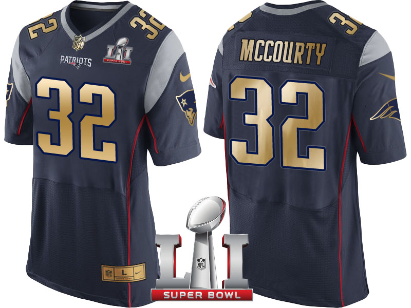 New England Patriots #32 Devin McCourty Navy Super Bowl LI Champions Gold Elite Jersey