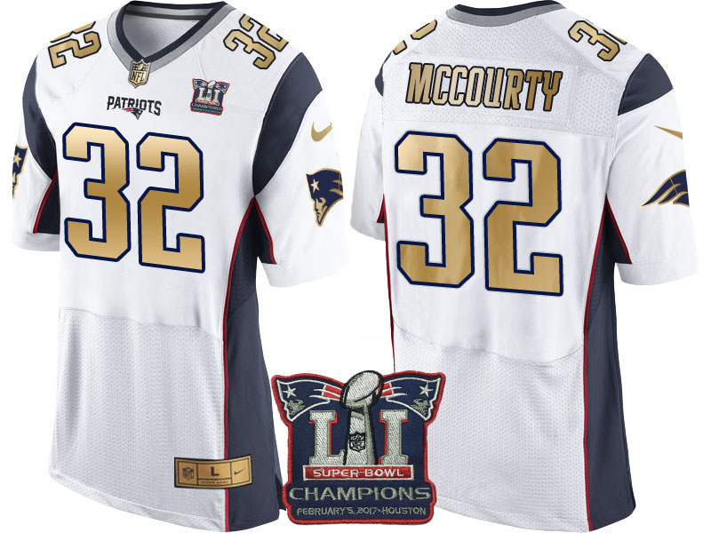 New England Patriots #32 Devin McCourty White Super Bowl LI Champions Gold Elite Jersey