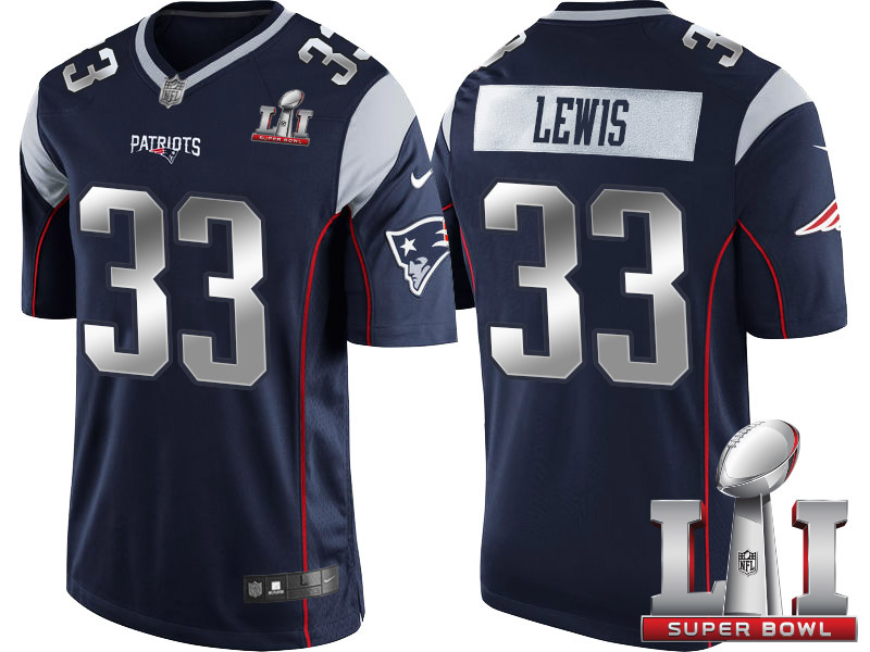 New England Patriots #33 Dion Lewis Navy 2017 Super Bowl LI Silver Limited Jersey