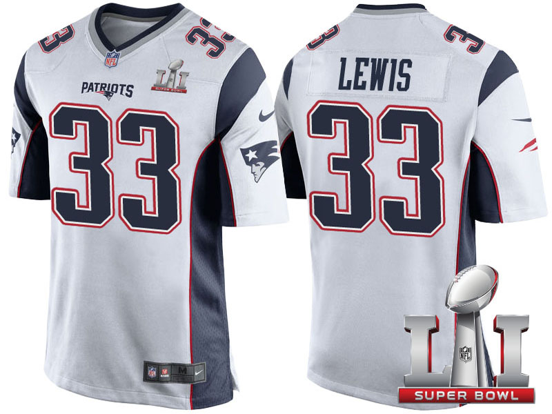 New England Patriots #33 Dion Lewis White 2017 Super Bowl LI Patch Game Jersey