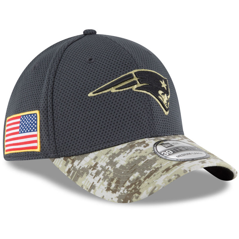 New England Patriots Graphite New Era Camo 2016 Salute to Service 39THIRTY Flex Hat