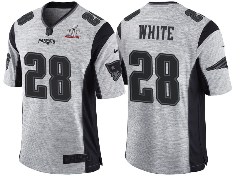 New England Patriots #28 James White Super Bowl LI Champions Gridiron Gray II Limited Jersey