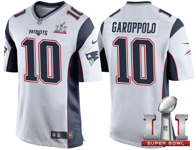 New England Patriots #10 Jimmy Garoppolo White 2017 Super Bowl 51 Patch Game Jersey