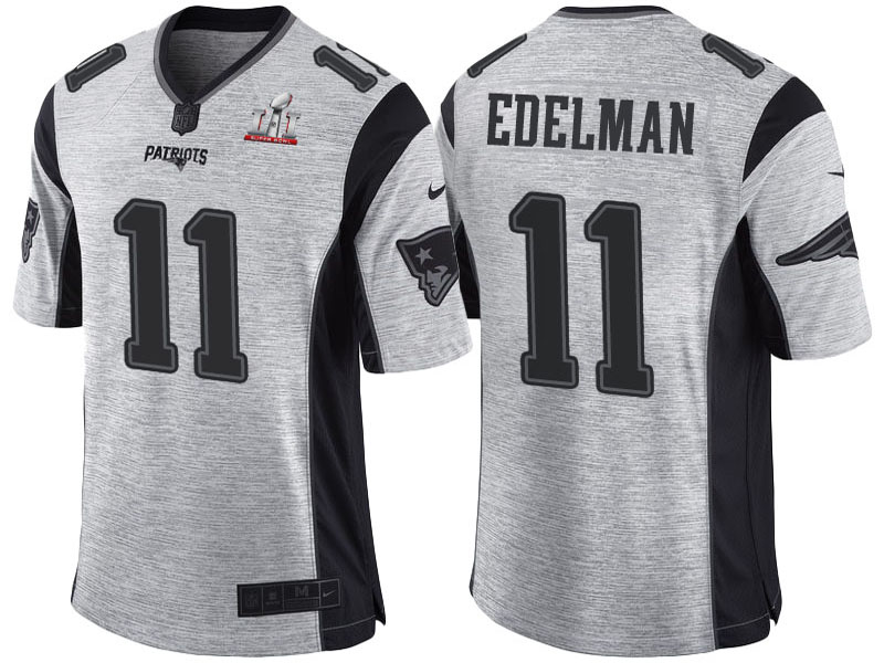 New England Patriots #11 Julian Edelman Super Bowl LI Champions Gridiron Gray II Limited Jersey