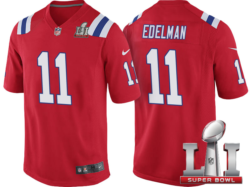 New England Patriots #11 Julian Edelman Red Super Bowl LI Jersey