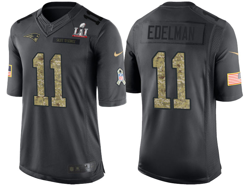 New England Patriots #11 Julian Edelman Anthracite Super Bowl LI Champions Salute to Service Limited Jersey