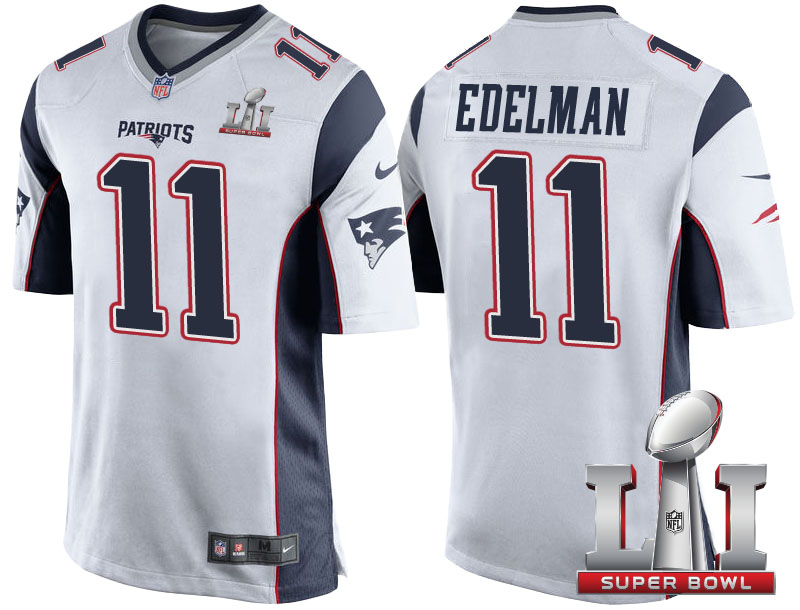 New England Patriots #11 Julian Edelman White 2017 Super Bowl LI Patch Game Jersey