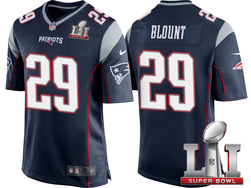 New England Patriots #29 LeGarrette Blount Navy 2017 Super Bowl 51 Patch Game Jersey