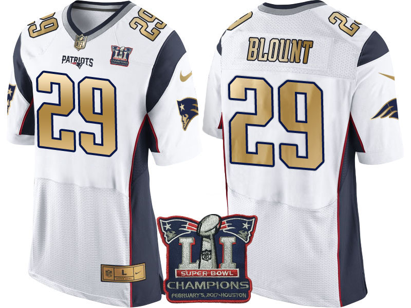 New England Patriots #29 LeGarrette Blount White Super Bowl LI Champions Gold Elite Jersey