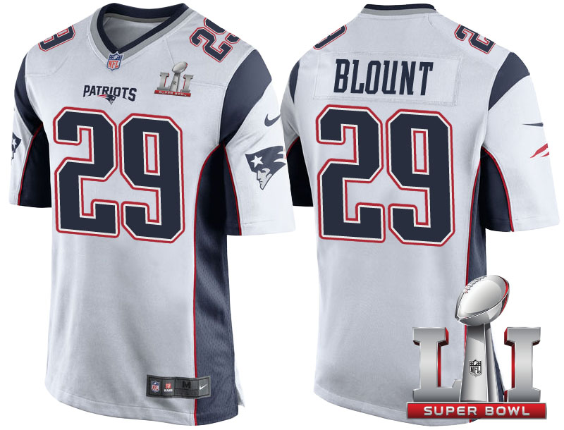 New England Patriots #29 LeGarrette Blount White 2017 Super Bowl 51 Patch Game Jersey