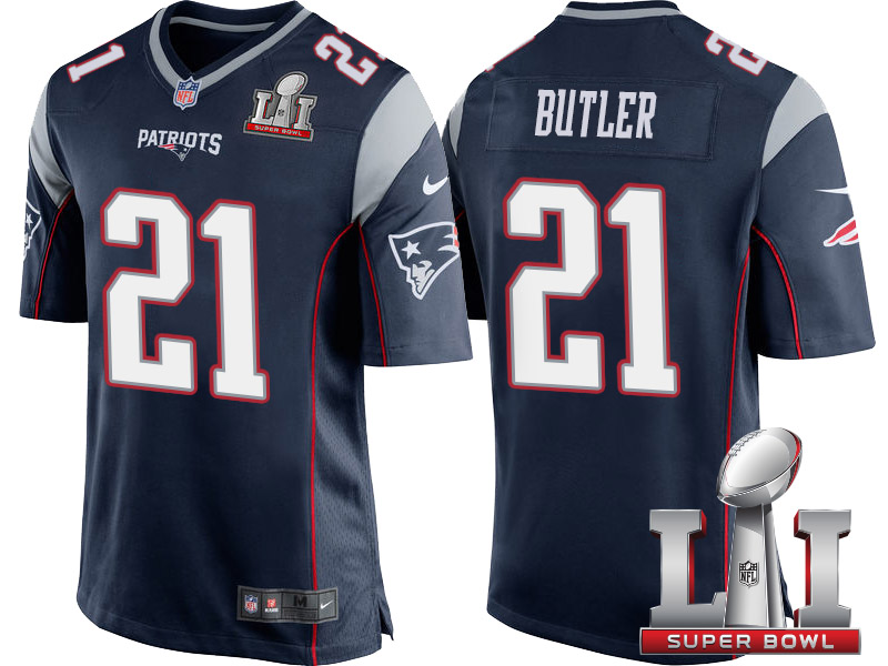 New England Patriots #21 Malcolm Butler Navy 2017 Super Bowl LI Patch Game Jersey