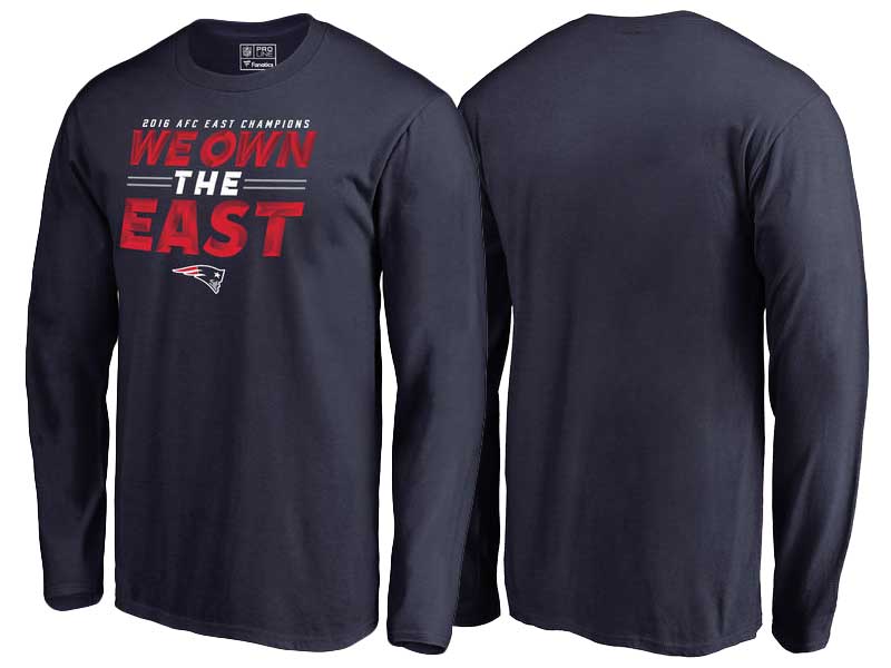 2016 AFC East Division Champions New England Patriots Navy Edged Long Sleeve T-Shirt