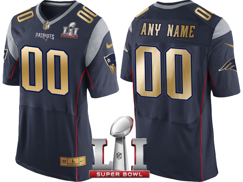 New England Patriots Navy Super Bowl LI Champions Gold Elite Custom Jersey