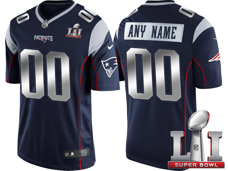 2017 Super Bowl LI Silver New England Patriots Navy Custom Limited Jersey