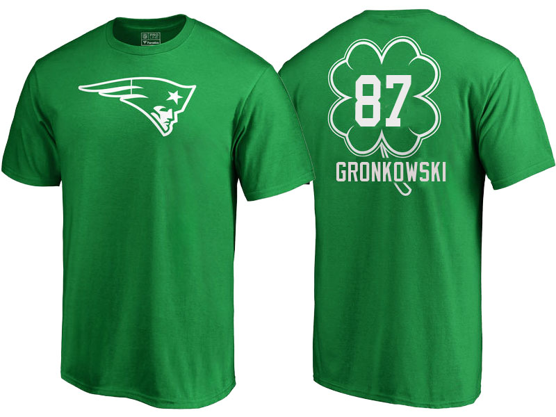 New England Patriots #87 Rob Gronkowski Kelly Green St. Patrick's Day Name & Number T-Shirt