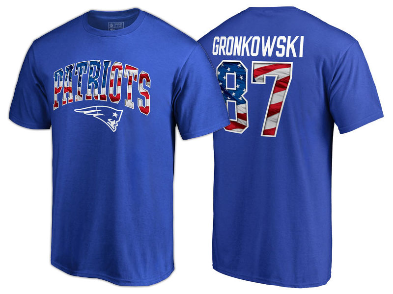 New England Patriots #87 Rob Gronkowski Royal Banner Wave Name and Number T-Shirt