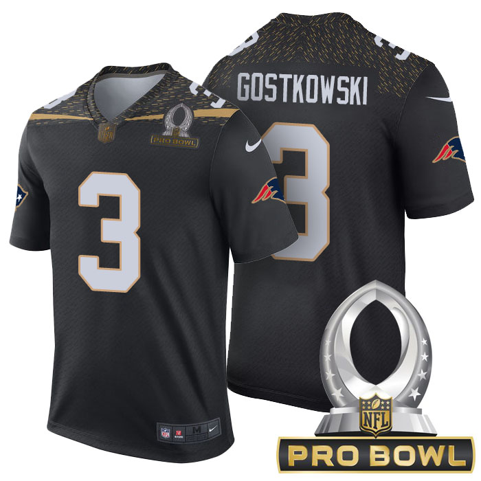 New England Patriots #3 Stephen Gostkowski Black 2016 Pro Bowl Game Jersey