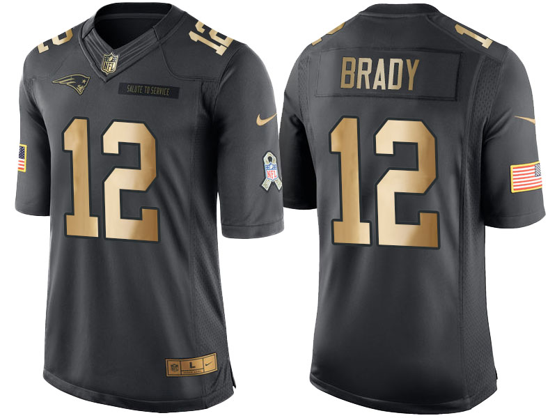 Patriots #12 Tom Brady Anthracite 2016 Christmas Gold Salute to Service Jersey