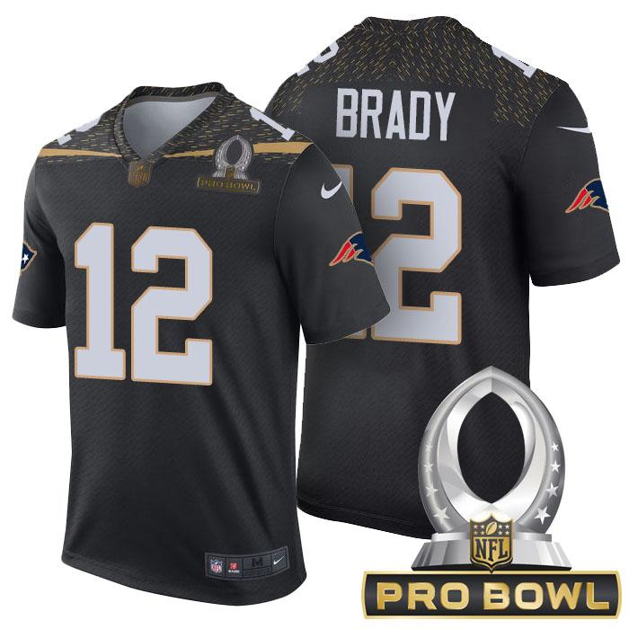 New England Patriots #12 Tom Brady Black 2016 Pro Bowl Game Jersey