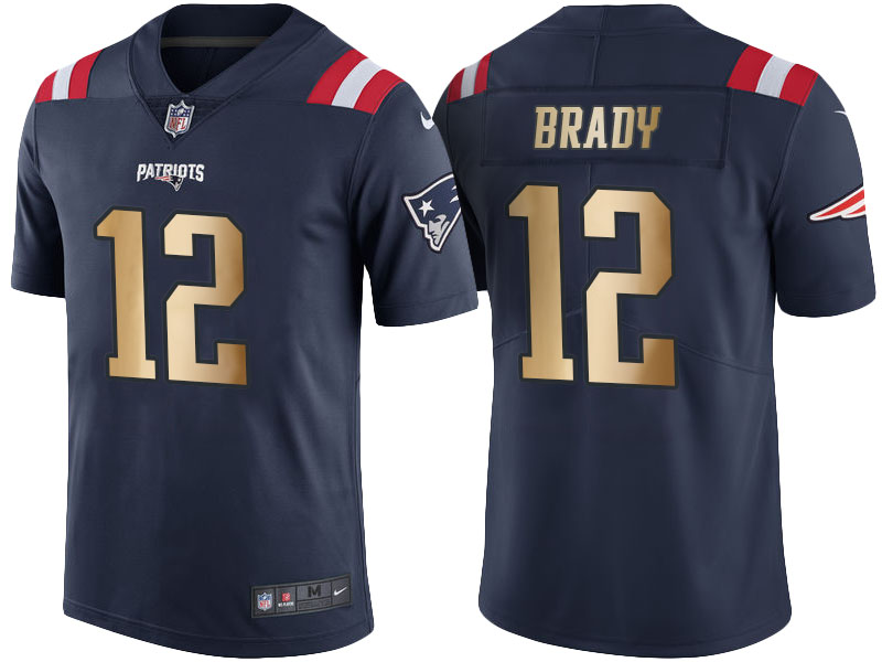 New England Patriots #12 Tom Brady Navy Gold Special Color Rush Jersey