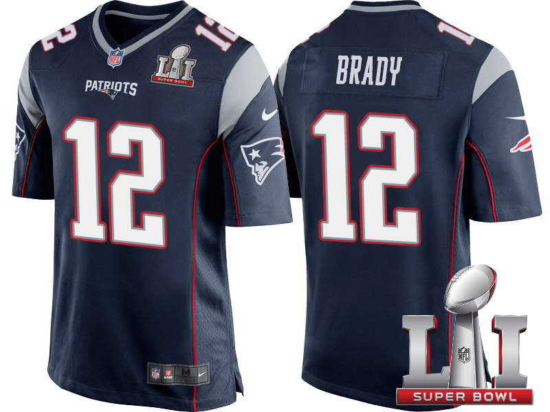 New England Patriots #12 Tom Brady Navy 2017 Super Bowl LI Patch Game Jersey