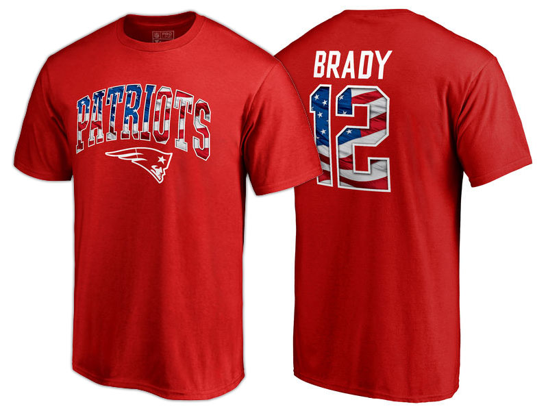 New England Patriots #12 Tom Brady Red Banner Wave Name and Number T-Shirt