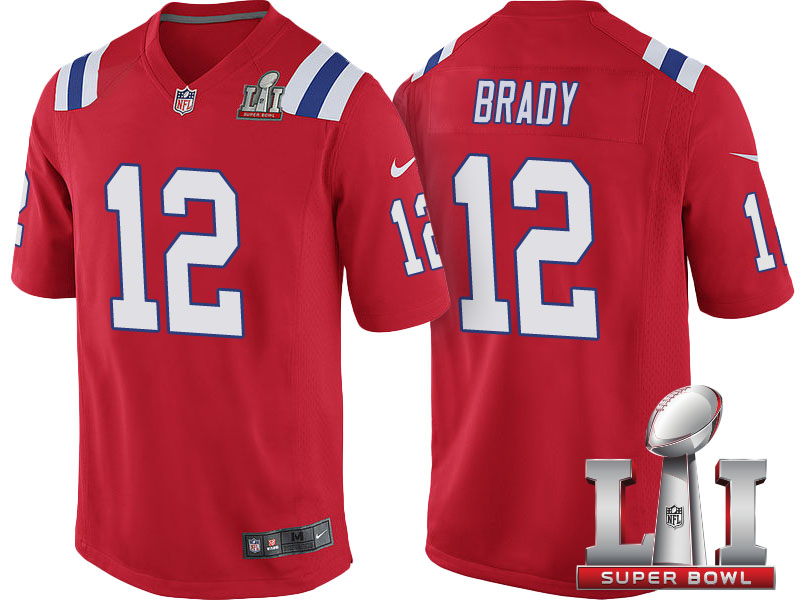 New England Patriots #12 Tom Brady Red Super Bowl LI Jersey