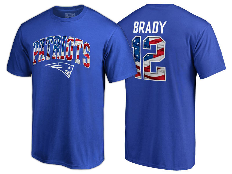 New England Patriots #12 Tom Brady Royal Banner Wave Name and Number T-Shirt