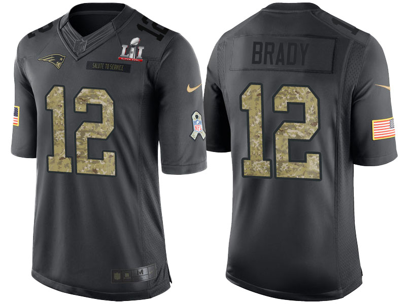 New England Patriots #12 Tom Brady Anthracite Super Bowl LI Champions Salute to Service Limited Jersey