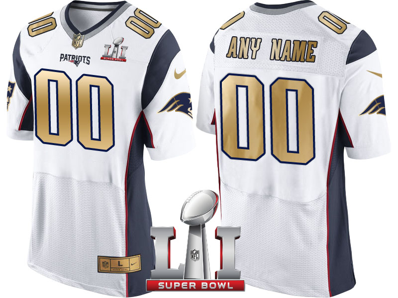 New England Patriots White Super Bowl LI Champions Gold Elite Custom Jersey